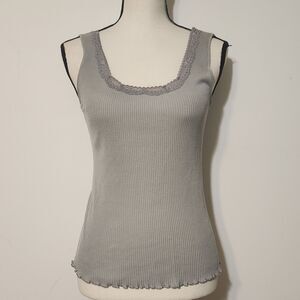 Anne Taylor Silk Cotton Cami soft lighweight Gray lace trimmed Tank top sz Small